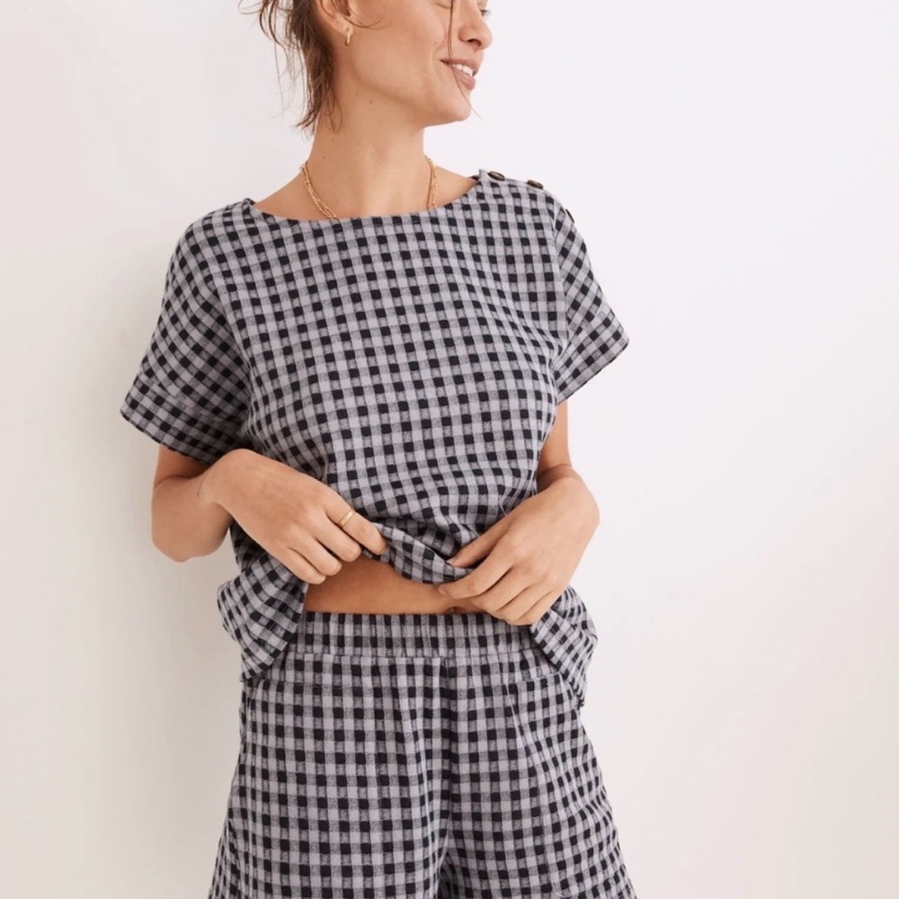 Madewell Navy and Blue Gingham High Waist Shorts